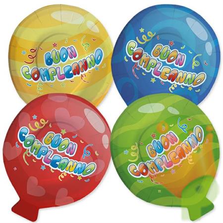 PIATTI 20X25CM BUON COMPLEANNO BALLOON 8PZ