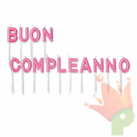 PICKS CANDELINE BUON COMPLEANNO ROSA GLITTER 7CM