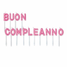 PICKS CANDELINE BUON COMPLEANNO ROSA GLITTER 7CM