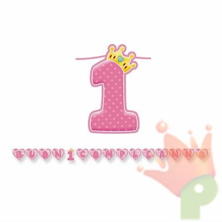 KIT SCRITTA MAXI 1° BUON COMPLEANNO ROSA 6MT