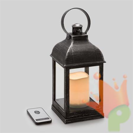 LANTERNA NERO ANTICO CON CANDELA WARM E TELECOMANDO H24X10X10