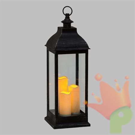 LANTERNA NERO ANTICO 3 CANDELE LED CLASSIC A BATT/TIMER H71X24