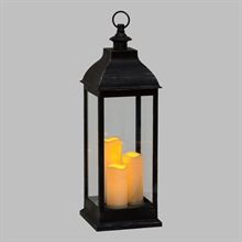 LANTERNA NERO ANTICO 3 CANDELE LED CLASSIC A BATT/TIMER H71X24