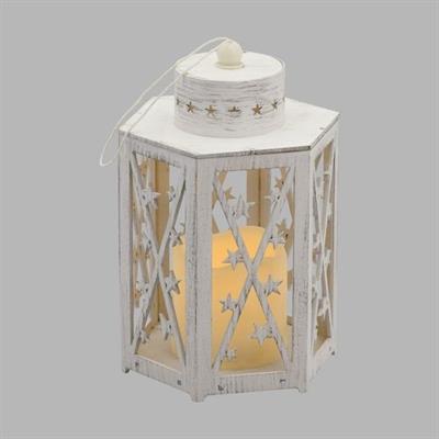 Lanterna Legno Vintage Bianco con Candela LED CLASSIC effetto Fi