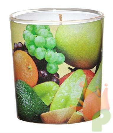 CANDELA PROFUMATA IN VASO DI VETRO AL MANGO E FRUTTI ESOTICI