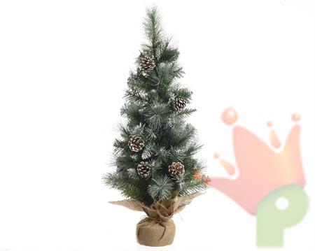 MINI ALBERO DI NATALE  60cm INNEVATO CON PIGNE E BASE JUTA