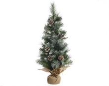 MINI ALBERO DI NATALE  60cm INNEVATO CON PIGNE E BASE JUTA