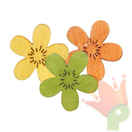 FIORI IN LEGNO 2,5CM ARANCIO/GIALLO/VERDE 18PZ