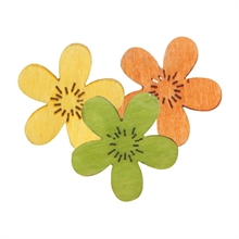 FIORI IN LEGNO 2,5CM ARANCIO/GIALLO/VERDE 18PZ