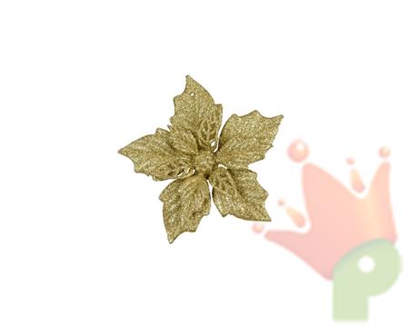 DECORAZIONE PER ALBERO DI NATALE FIORE CON CLIP ORO 2PZ