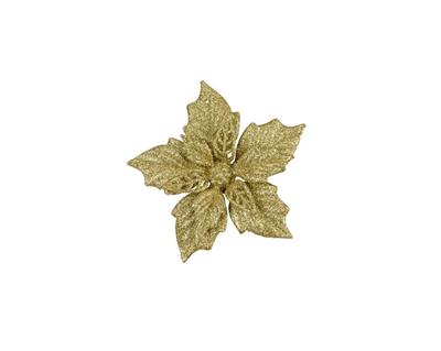 DECORAZIONE PER ALBERO DI NATALE FIORE CON CLIP ORO 2PZ