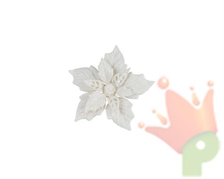 DECORAZIONE PER ALBERO DI NATALE FIORE CON CLIP BIANCO 2PZ