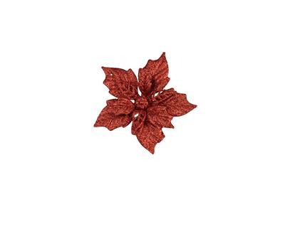 DECORAZIONE PER ALBERO DI NATALE FIORE CON CLIP ROSSO 2PZ