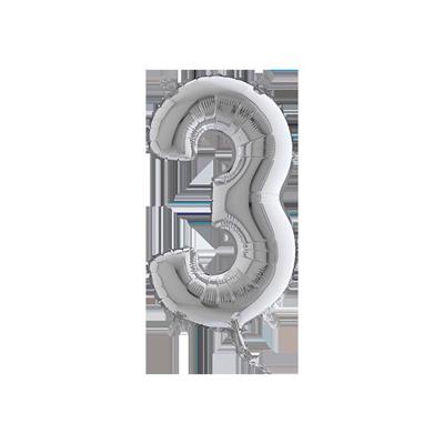 PALLONCINO MYLAR 7INCH 18CM NUMERO 3 ARGENTO 10PZ