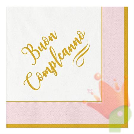 TOVAGLIOLI BUON COMPLEANNO CHIC ROSA 33X33 CM PZ 20