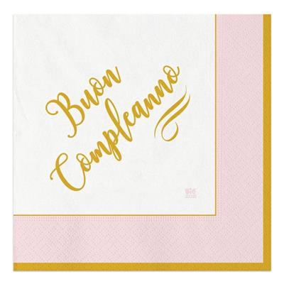 TOVAGLIOLI BUON COMPLEANNO CHIC ROSA 33X33 CM PZ 20