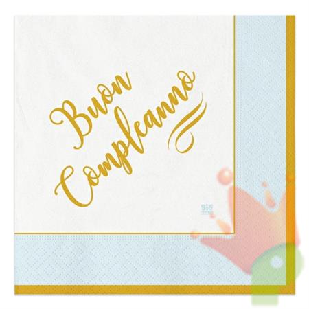 TOVAGLIOLI BUON COMPLEANNO CHIC CELESTE 33X33 PZ 20