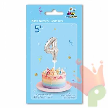 PALLONCINO MYLAR 5INCH 12,5CM NUMERO 4 ARGENTO