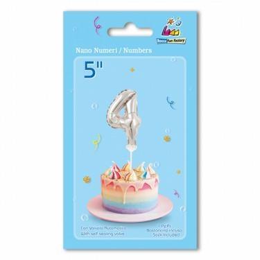 PALLONCINO MYLAR 5INCH 12,5CM NUMERO 4 ARGENTO