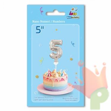 PALLONCINO MYLAR 5INCH 12,5CM NUMERO 5 ARGENTO