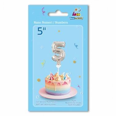 PALLONCINO MYLAR 5INCH 12,5CM NUMERO 5 ARGENTO