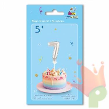 PALLONCINO MYLAR 5INCH 12,5CM NUMERO 7 ARGENTO