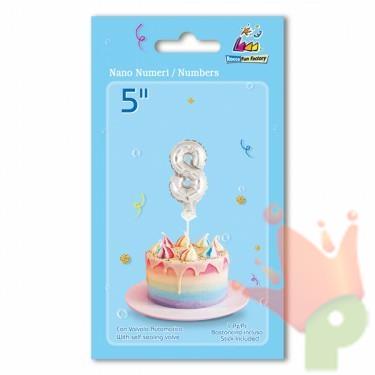 PALLONCINO MYLAR 5INCH 12,5CM NUMERO 8 ARGENTO