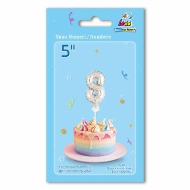 PALLONCINO MYLAR 5INCH 12,5CM NUMERO 8 ARGENTO