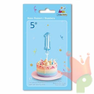 PALLONCINO MYLAR 5INCH 12,5CM NUMERO 1 CELESTE