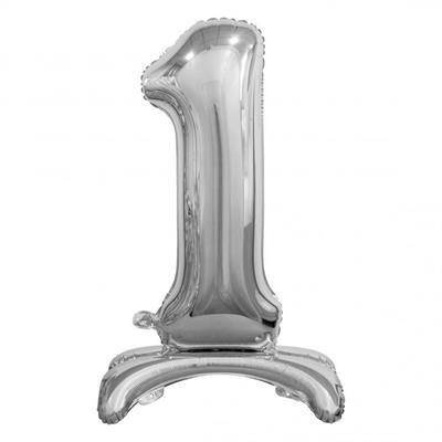 PALLONCINO MYLAR NUMERO 1 30INCH-74CM ARGENTO AD ARIA