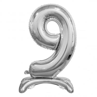 PALLONCINO MYLAR NUMERO 9 30INCH-74CM ARGENTO AD ARIA