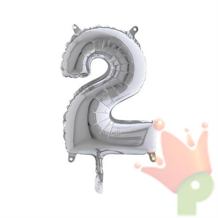 PALLONCINO MYLAR NUMERO 2 36CM 14INCH ARGENTO