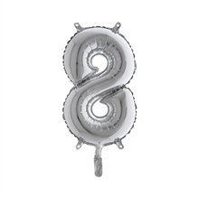 PALLONCINO MYLAR 14INCH 36CM NUMERO 8 ARGENTO