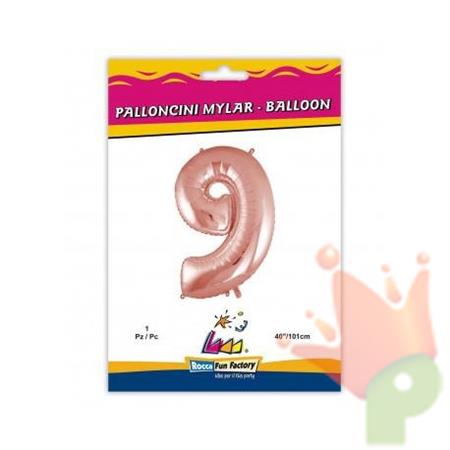 PALLONCINO MYLAR 40INCH 101CM NUMERO 9 ROSA GOLD