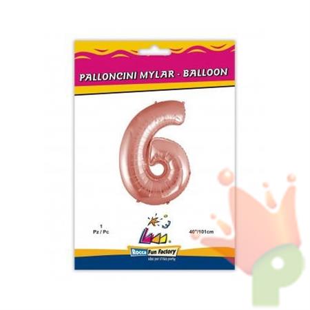 PALLONCINO MYLAR 40INCH 101CM NUMERO 6 ROSA GOLD