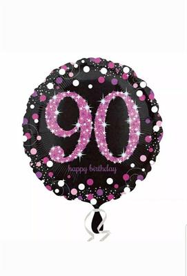 PALLONCINO MYLAR 18INCH 43CM HAPPY BIRTHDAY 90 ANNI PINK