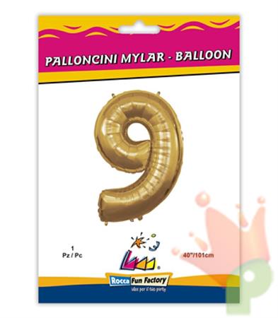 PALLONCINO MYLAR 40INCH 101CM NUMERO 9 ORO