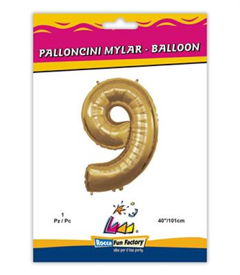 PALLONCINO MYLAR 40INCH 101CM NUMERO 9 ORO