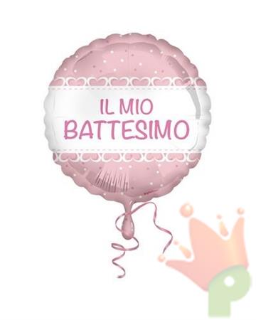 PALLONCINO MYLAR 18INCH 45CM BATTESIMO ROSA