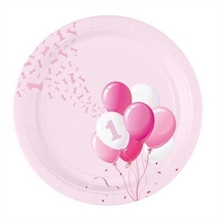 PIATTI 23CM 1 COMPLEANNO PALLONCINI ROSA 8PZ