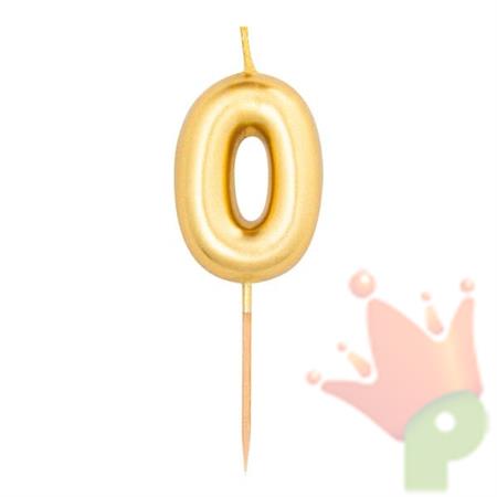 CANDELINA NUMERO 0 ORO METAL 8CM CON PICK