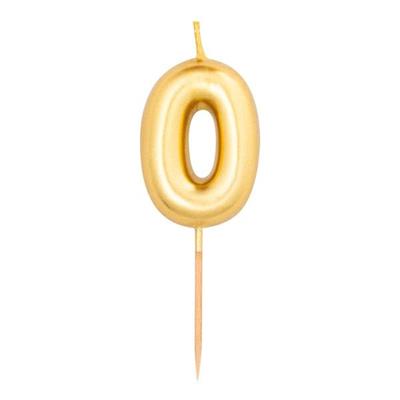 CANDELINA NUMERO 0 ORO METAL 8CM CON PICK