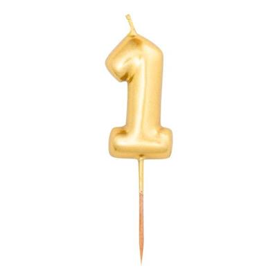 CANDELINA NUMERO 1 ORO METAL 8CM CON PICK