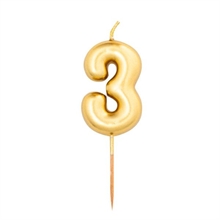 CANDELINA NUMERO 3 ORO METAL 8CM CON PICK