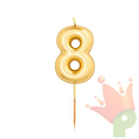 CANDELINA NUMERO 8 ORO METAL 8CM CON PICK