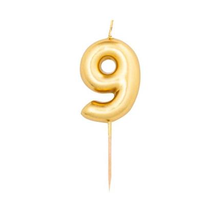 CANDELINA NUMERO 9 ORO METAL 8CM CON PICK