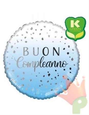 PALLONCINO MYLAR 18INCH BUON COMPLEANNO CELESTE CON POIS