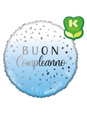 PALLONCINO MYLAR 18INCH BUON COMPLEANNO CELESTE CON POIS