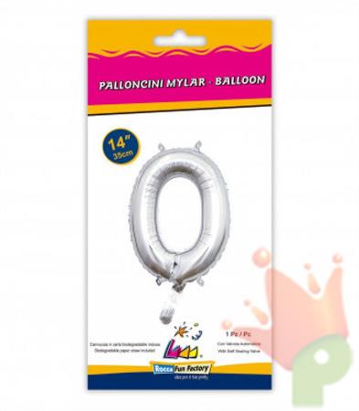 PALLONCINO MYLAR 14INCH NUMERO 0 ARGENTO