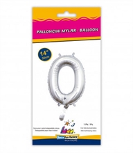 PALLONCINO MYLAR 14INCH NUMERO 0 ARGENTO